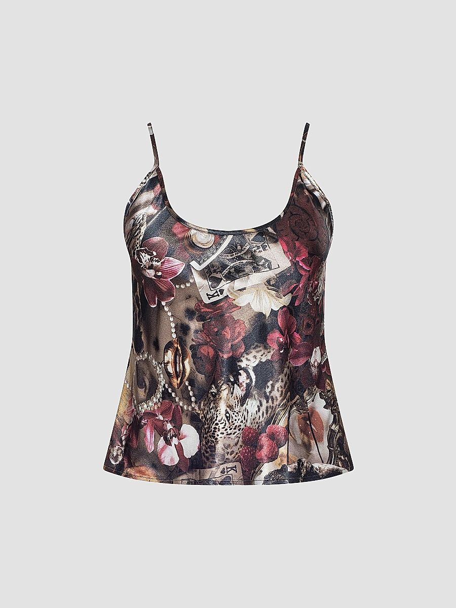 Women's Charmy U-Neck Cami Top - Burgundy Multi Lux - Size XL