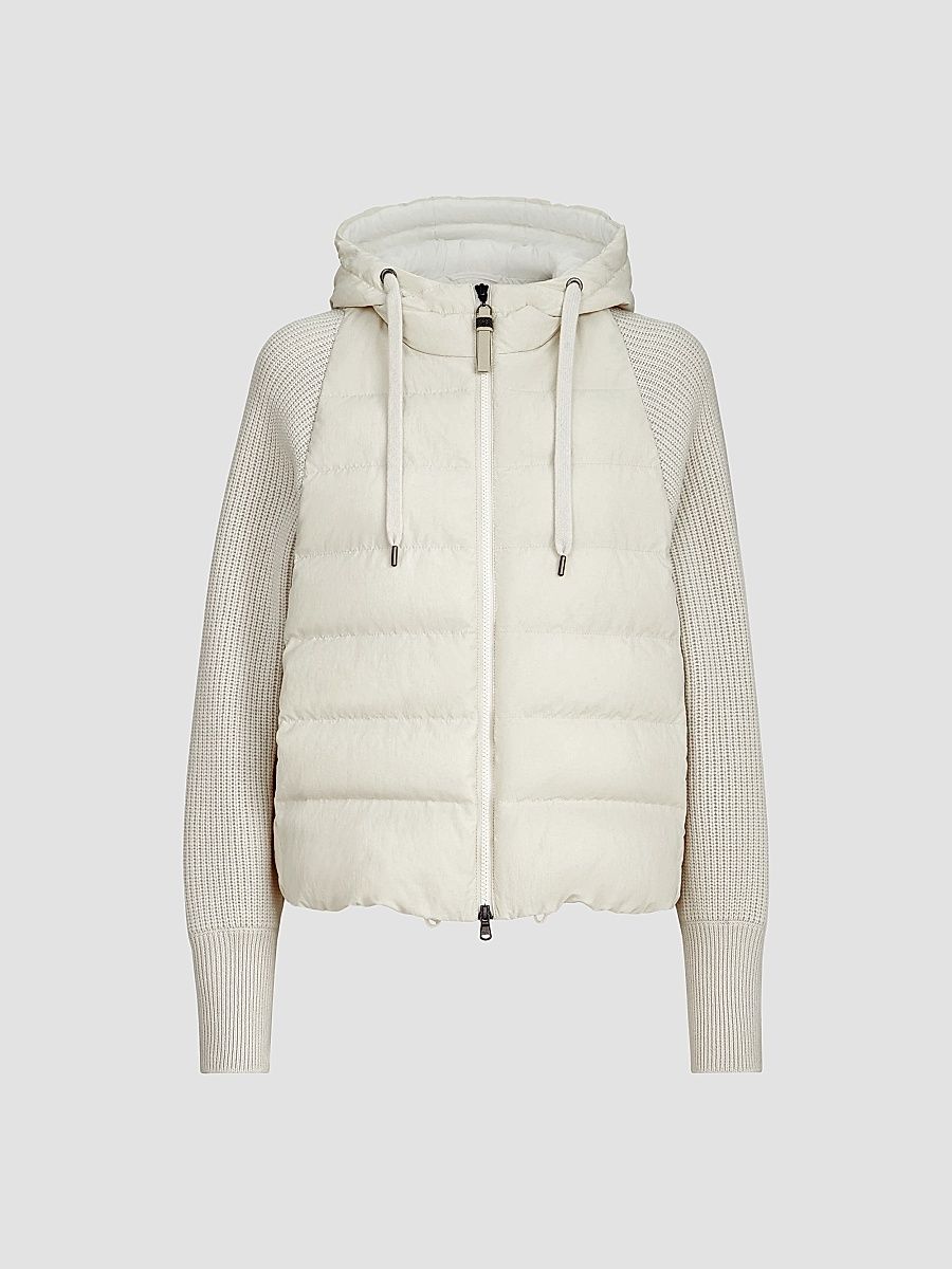 Women's Water-Resistant Matte Nylon Hooded Down Jacket - White - Size 14
