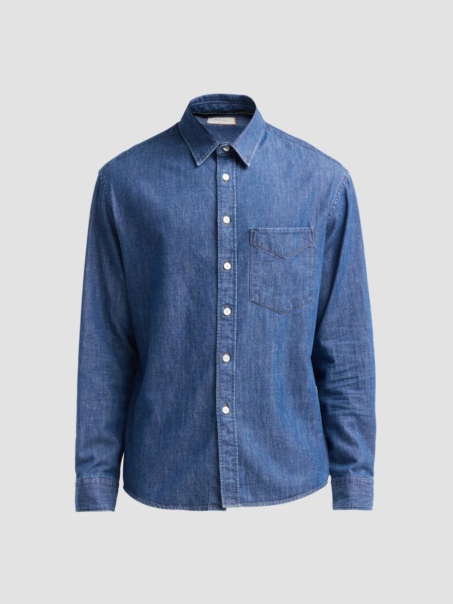 Canali Men's Stonewashed Denim Relaxed Shirt - Denim - Size XL