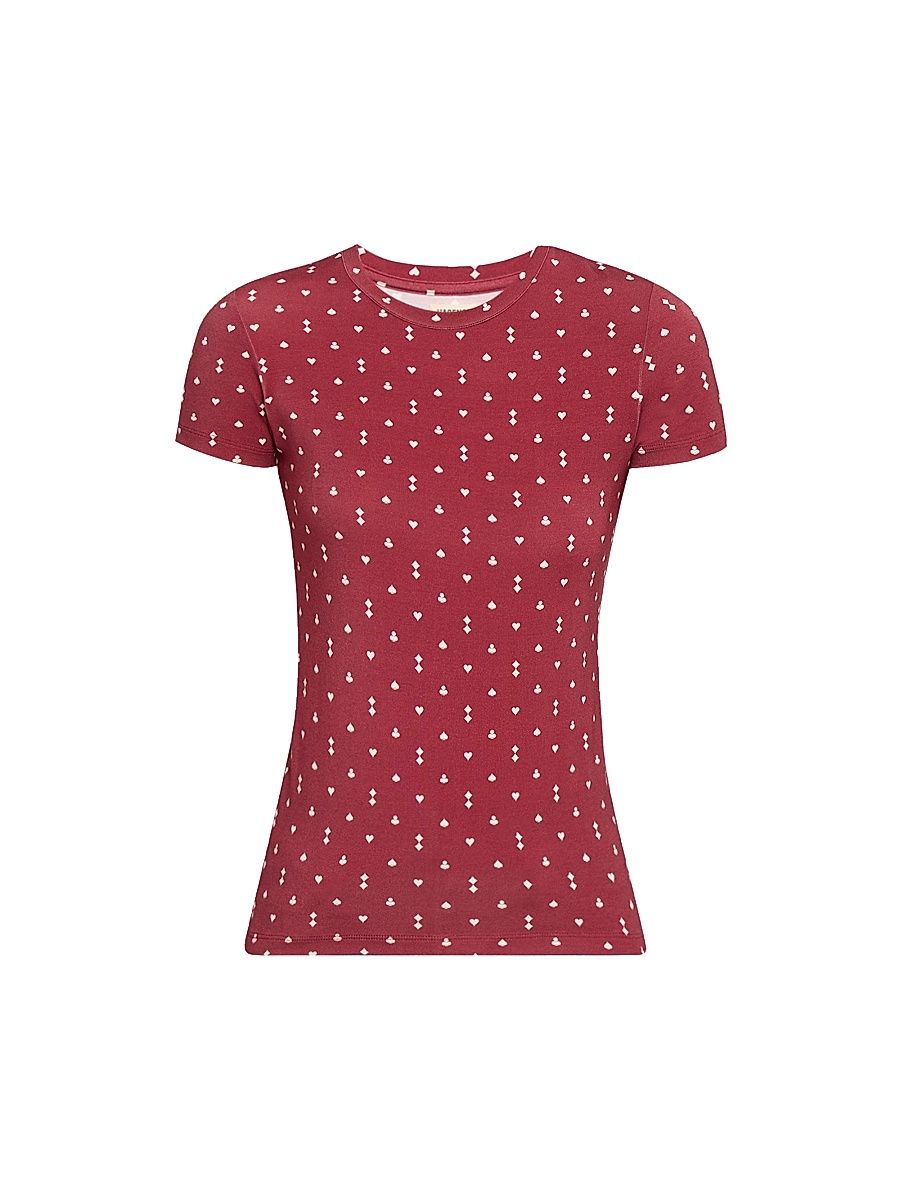 Women's Ressi Playing Card T-Shirt - Red Pattern - Size XS