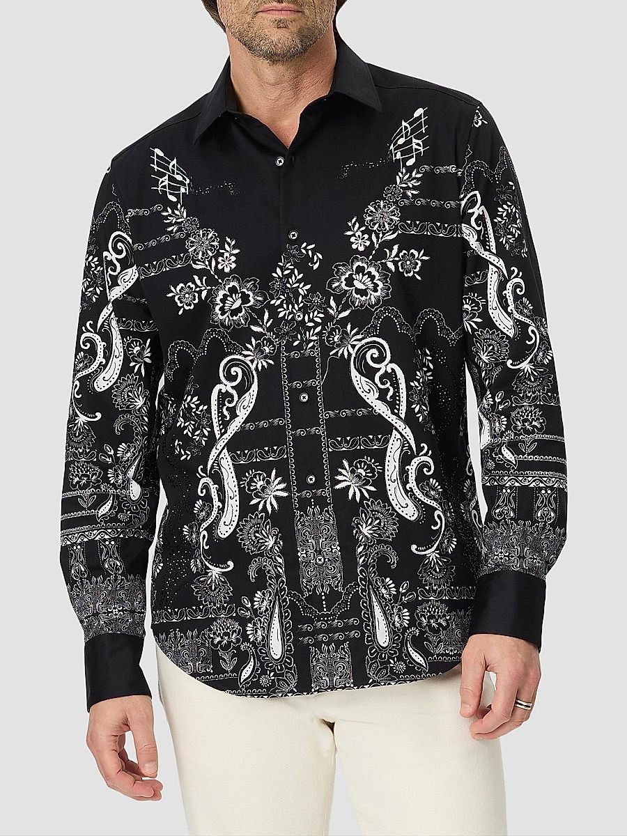 Men's The Osbourne Printed Cotton Shirt - Black - Size XL