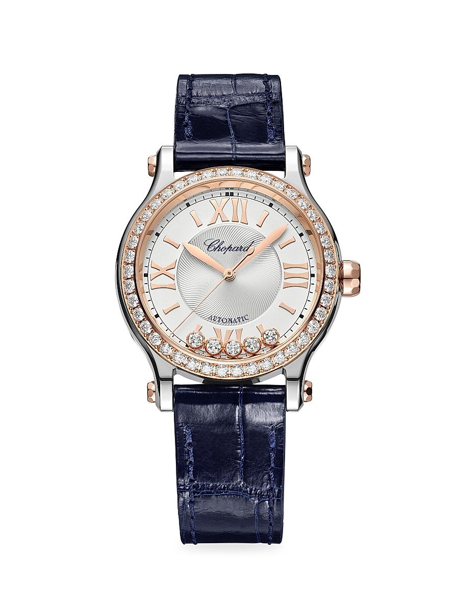 Women's Happy Sport Two-Tone, Diamond & Alligator-Strap Watch - Rose Gold