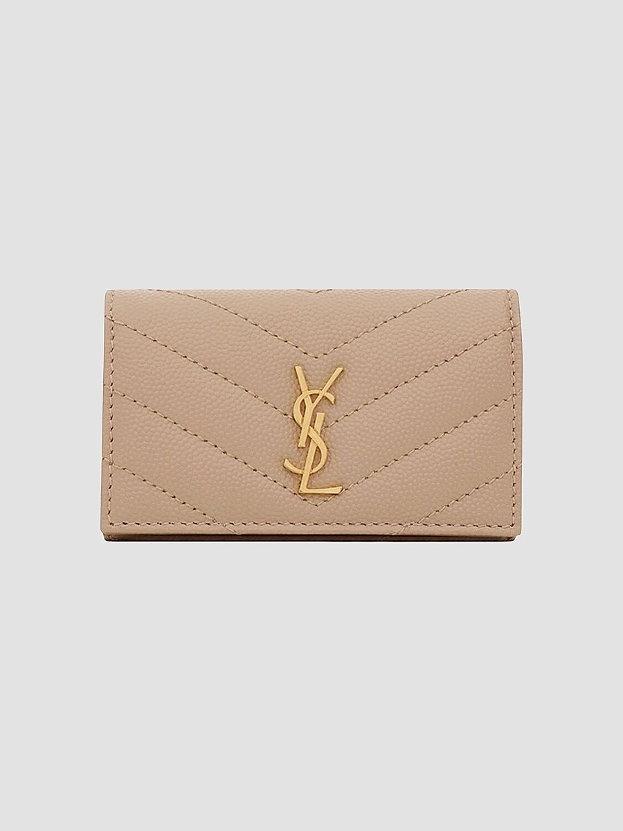 Saint Laurent Women's Cassandre Slim Key Case in Grain De Poudre Embossed Leather - Dark Beige