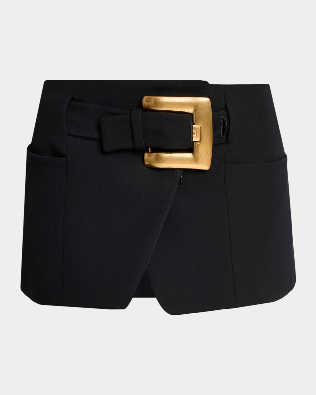 Belted Grain De Poudre Micro Wrap Skirt