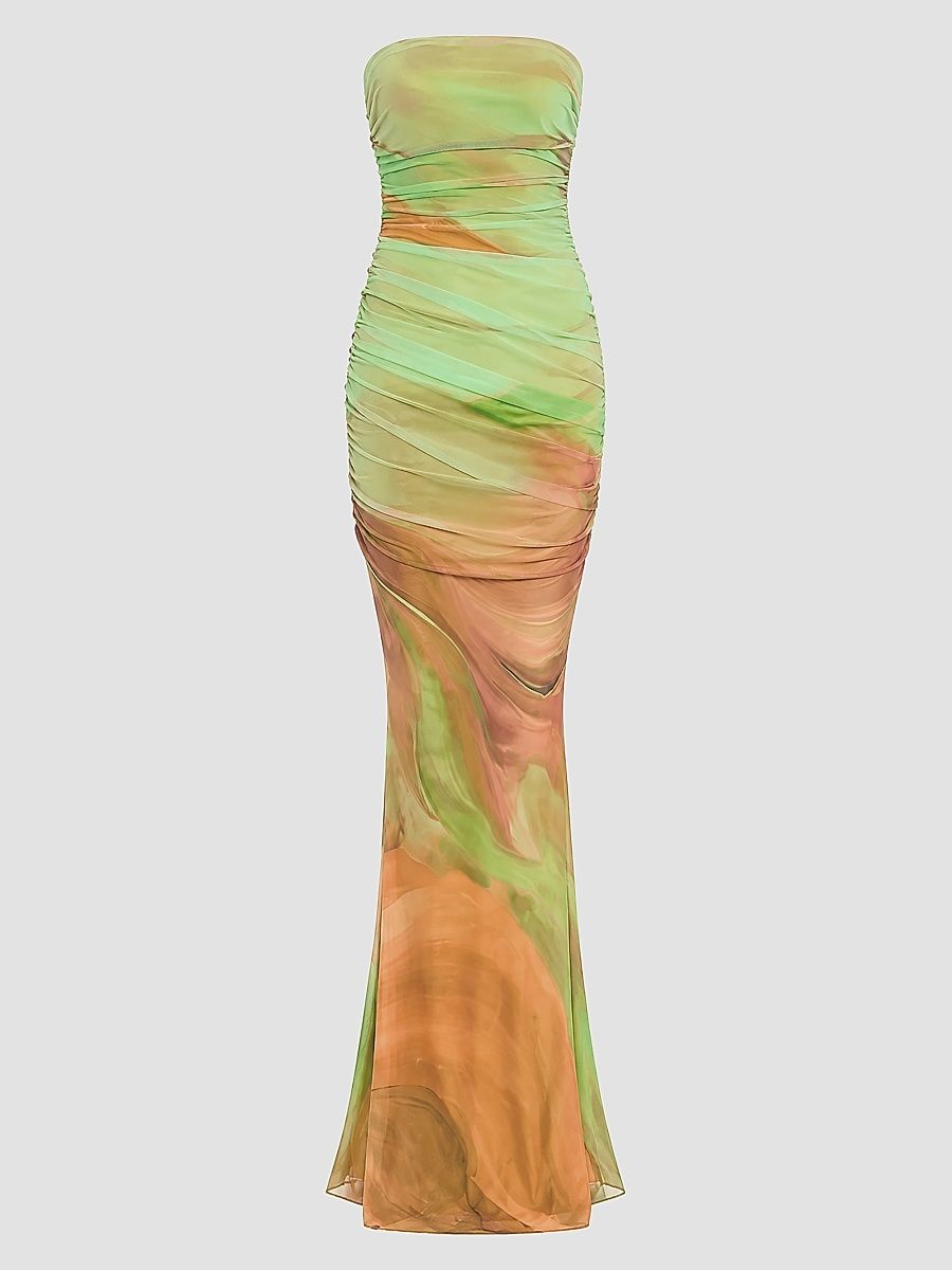 Women's Isadore Abstract Print Mesh Trumpet Maxi Dress - Pera Brushstroke - Size XL