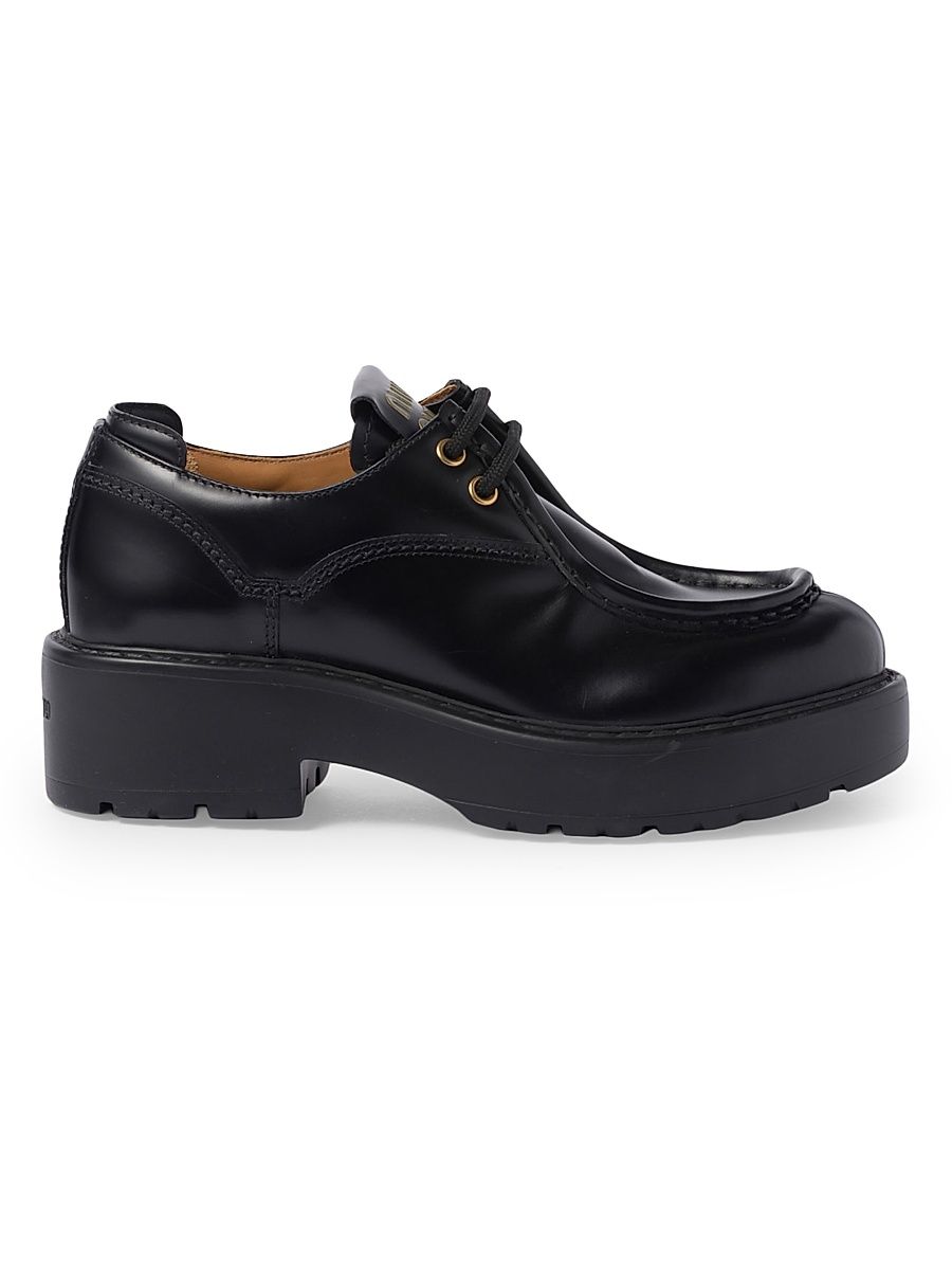 Women's Leather Lace-Up Loafers - Black - Size 11