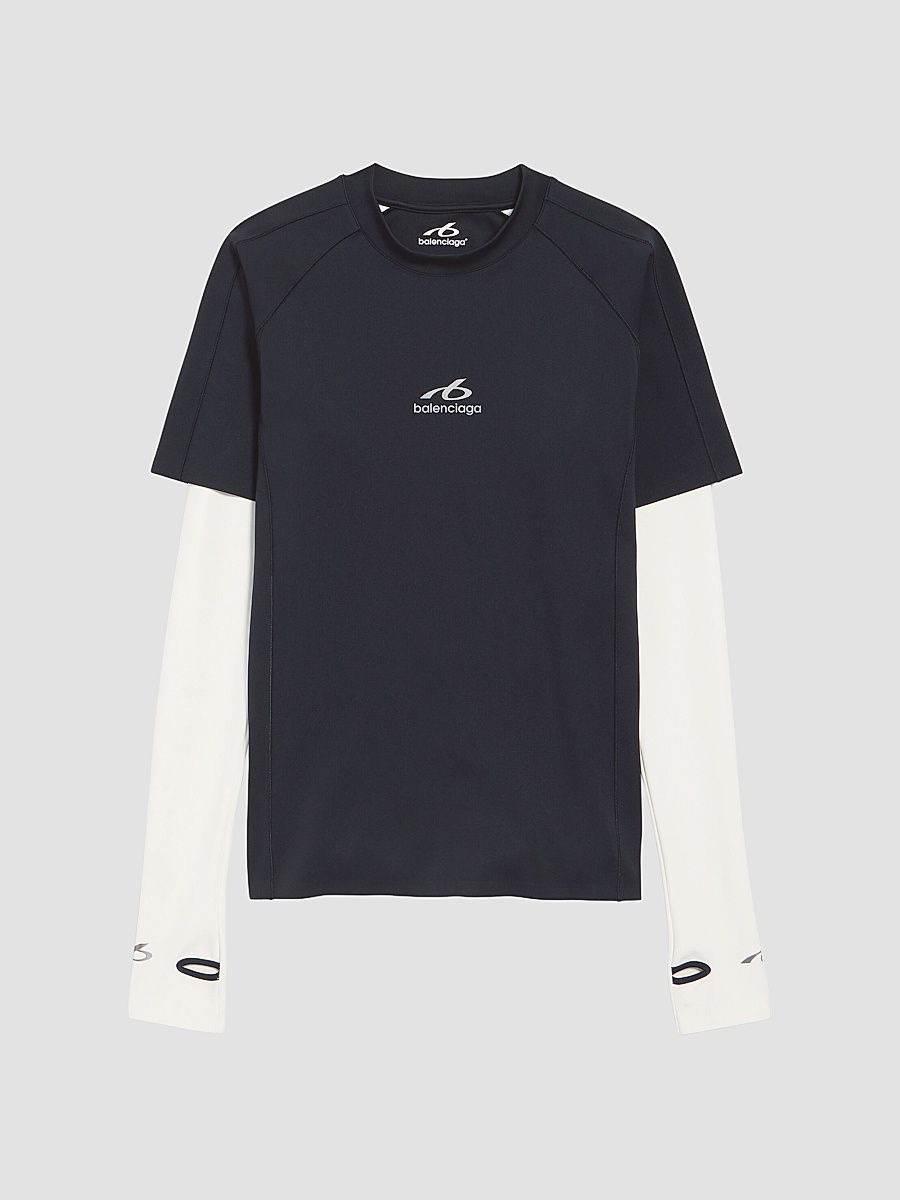 Balenciaga Men's Techwear Long Sleeve T-Shirt - Navy White - Size XXL
