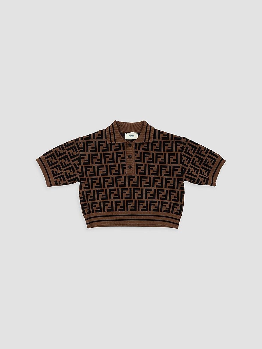 Girl's Girl's Monogram Knit Polo Shirt - Brown - Size 8