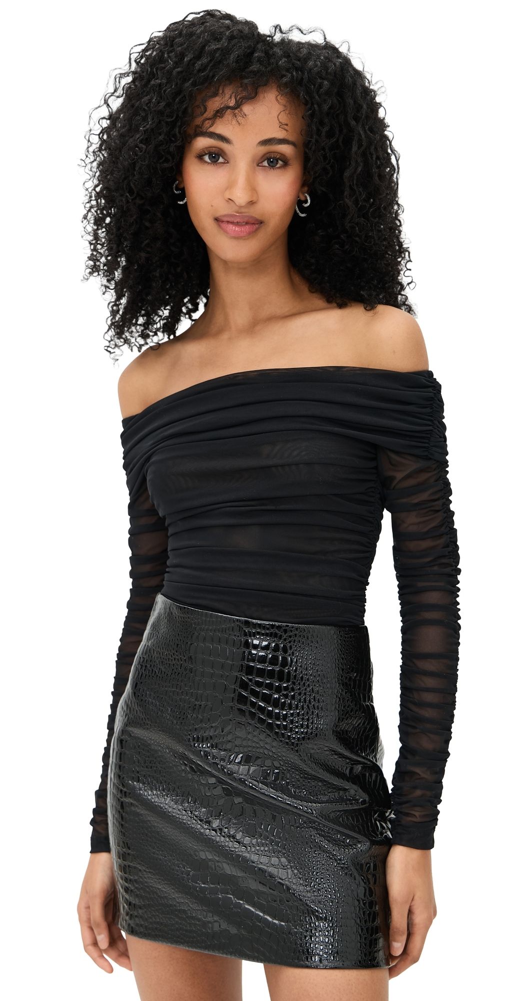 L'AGENCE Poppie Off Shoulder Thong Bodysuit Black XS