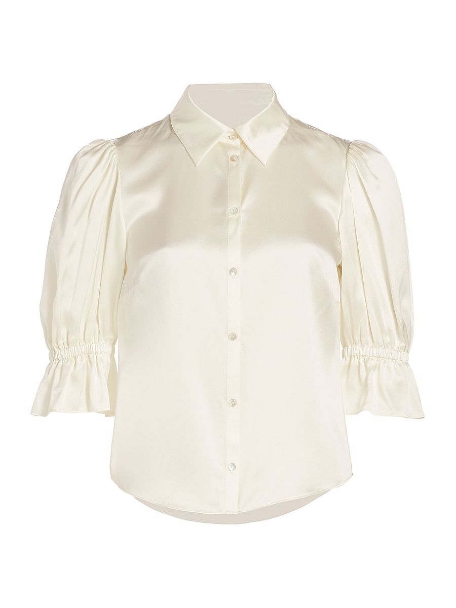 Women's Fiona Silk Puff-Sleeve Blouse - Ivory - Size Large