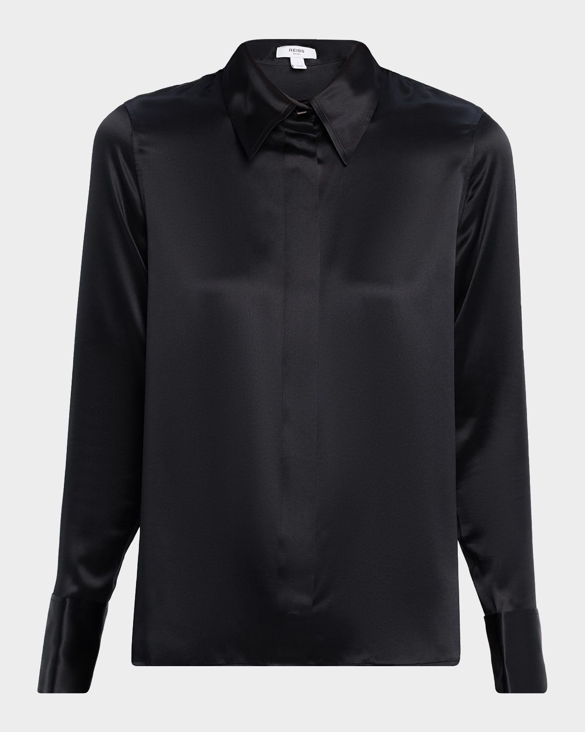 Concealed-Placket Silk-Satin Shirt