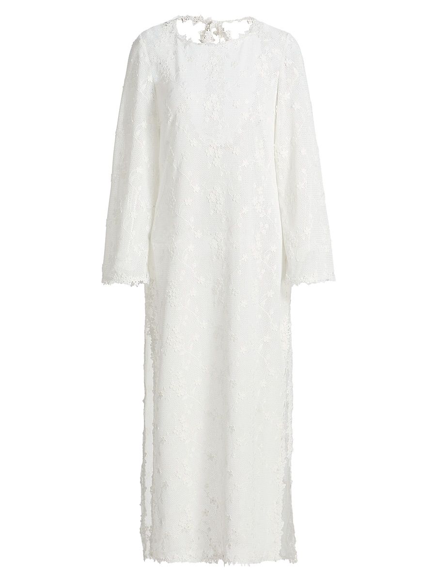 Women's London Floral-Embroidered Lace Cover-Up Maxi Dress - White - Size Large