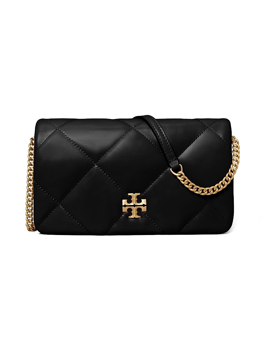 Women's Kira Diamond Leather Chain Wallet - Black