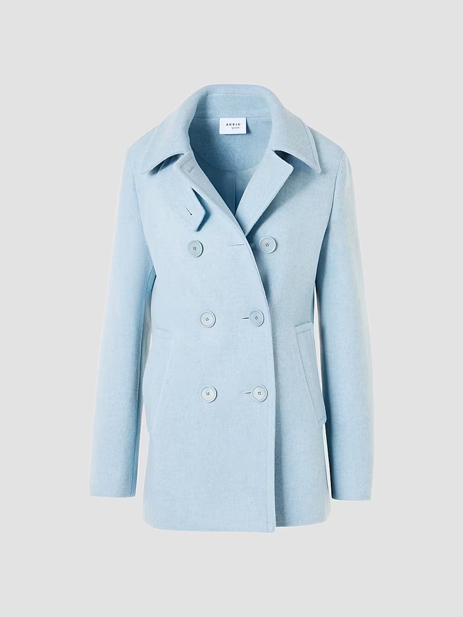 Women's Wool Double-Breasted Peacoat - Light Blue - Size 6