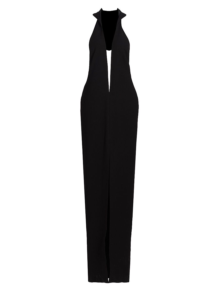 Women's Hooded Halter Crepe Maxi Dress - Black - Size 0