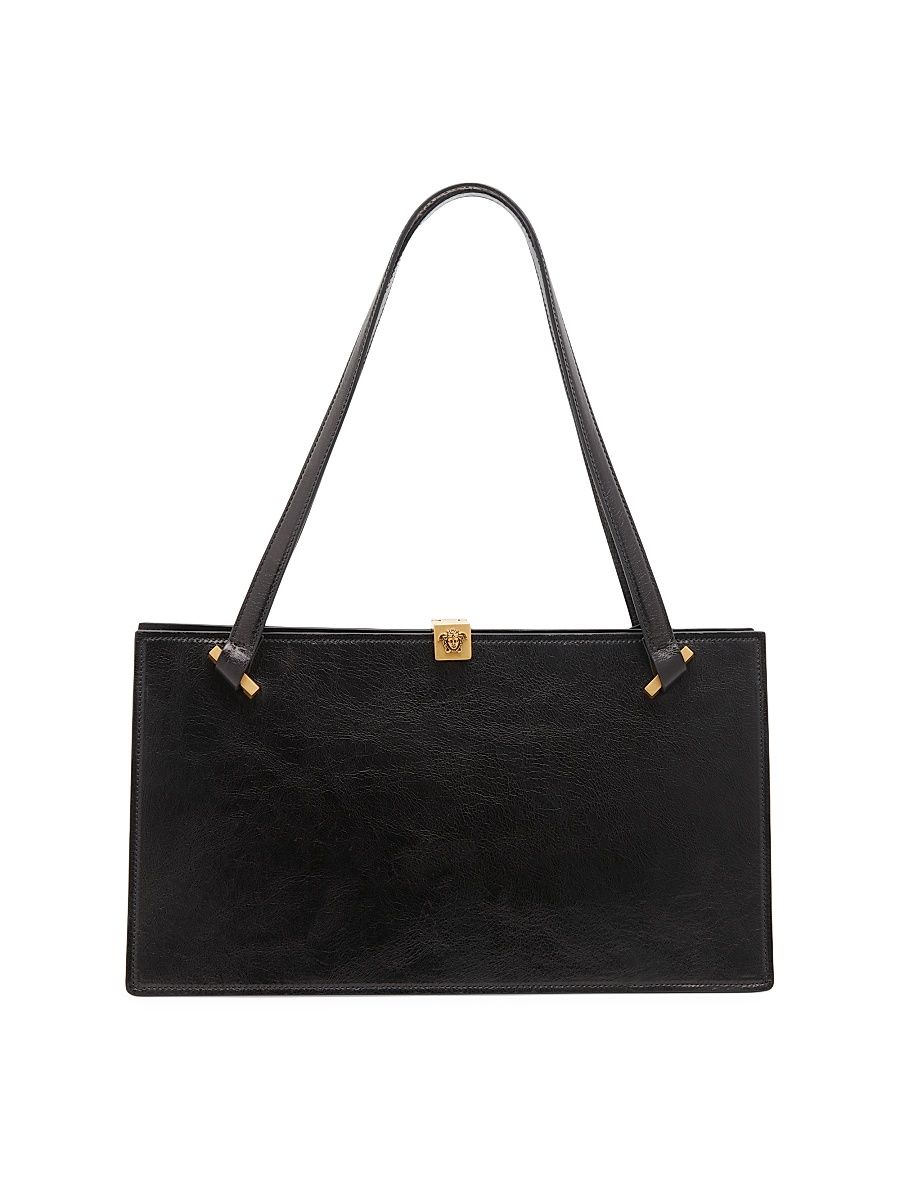 Women's Medium Leather Tote Bag - Black Gold