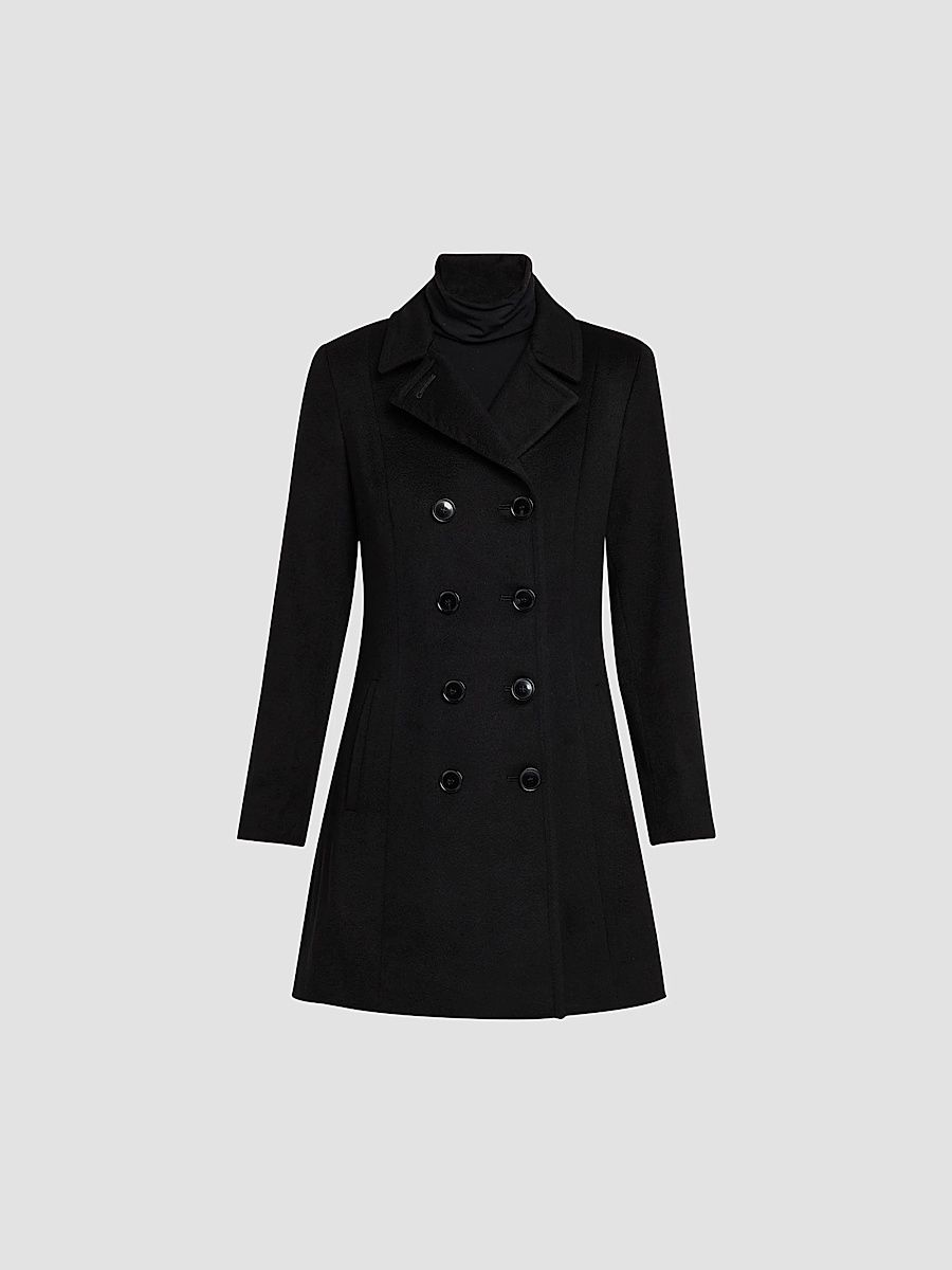 Women's Cashmere Double-Breasted Peacoat - Black - Size 14