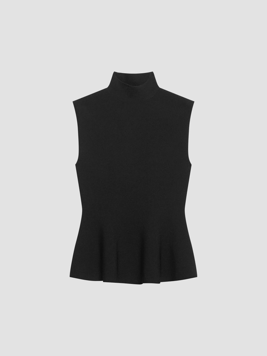 Theory Women's Mock Neck Peplum Compact Top - Black - Size XS