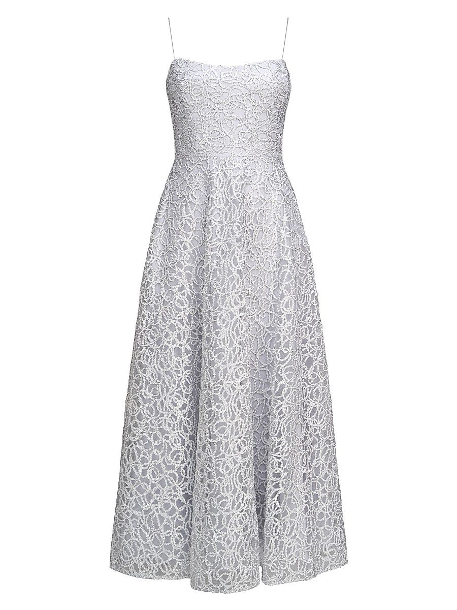 Women's Embroidered Tulle Sleeveless Midi-Dress - French Silver - Size 14