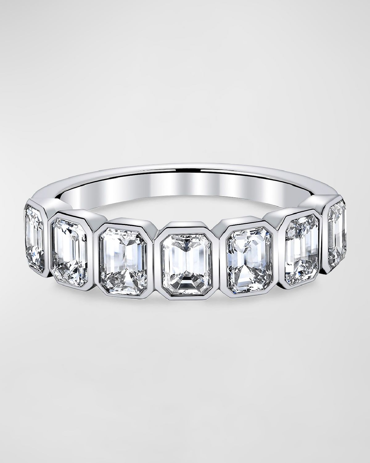 Platinum 7 Stone Band with Bezel Set Emerald Cut Diamonds, 1.40ct