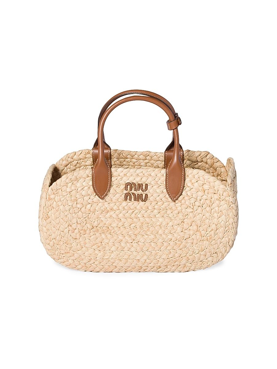 Women's Raffia Top Handle Bag - Beige Khaki