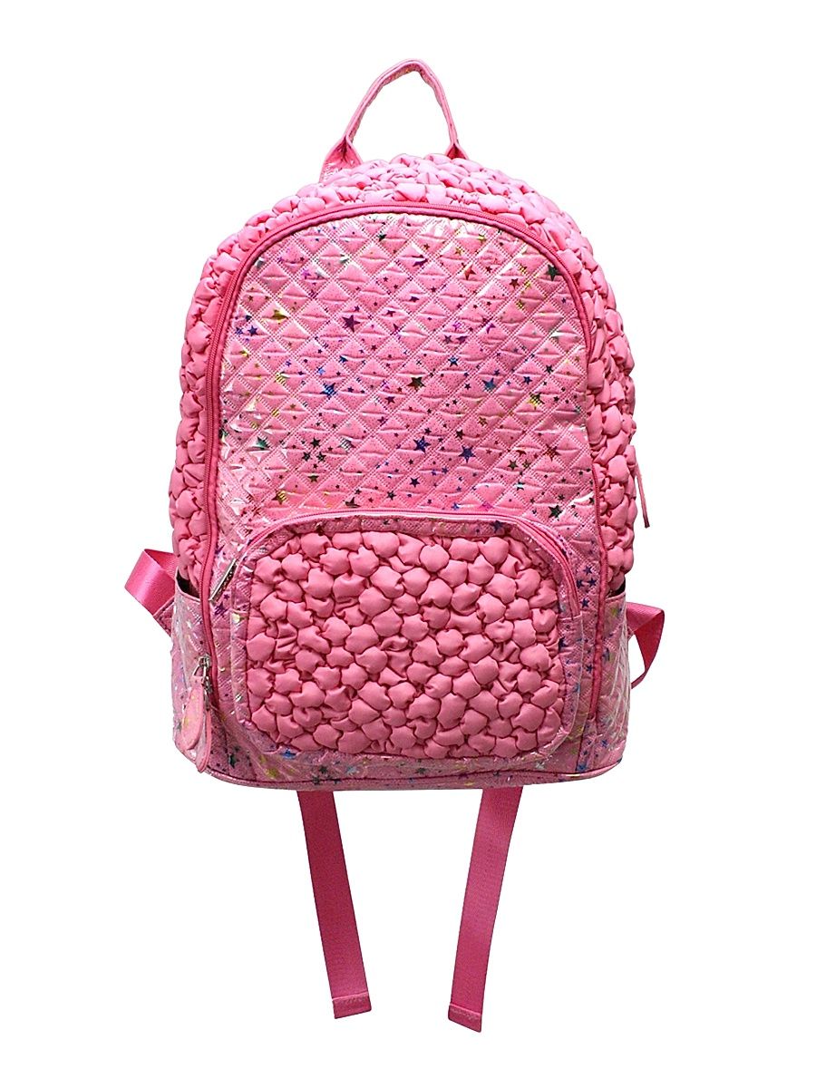 Girl's Multicolor Star-Print Textured Backpack - Pink