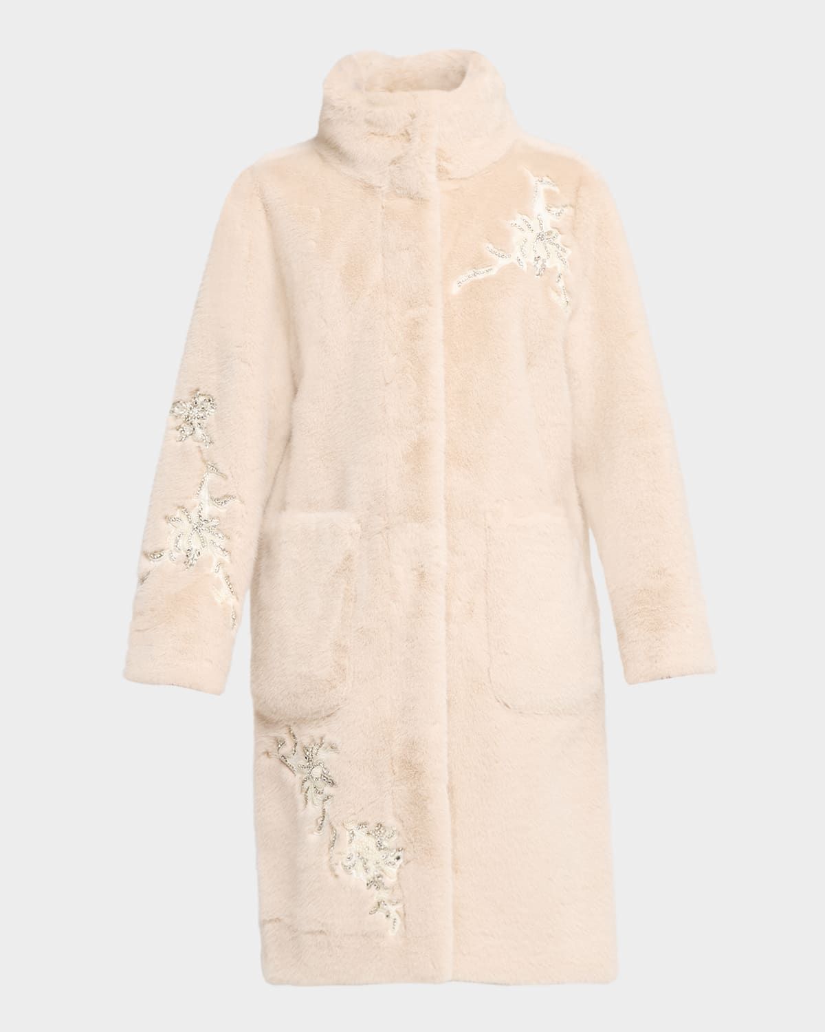 Peggy Crystal Applique Faux Fur Coat