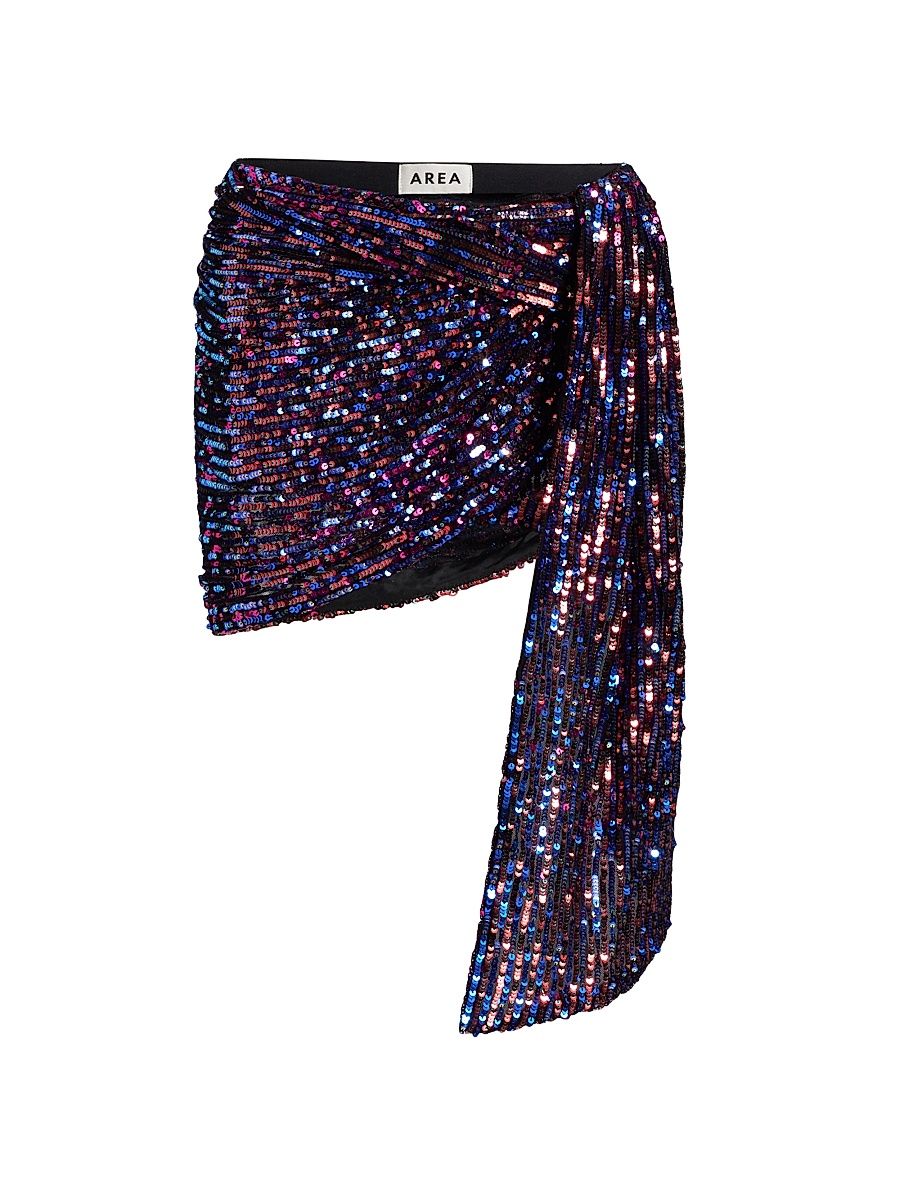 Women's Sequin Asymmetric Wrap Miniskirt - Red Multi - Size XS