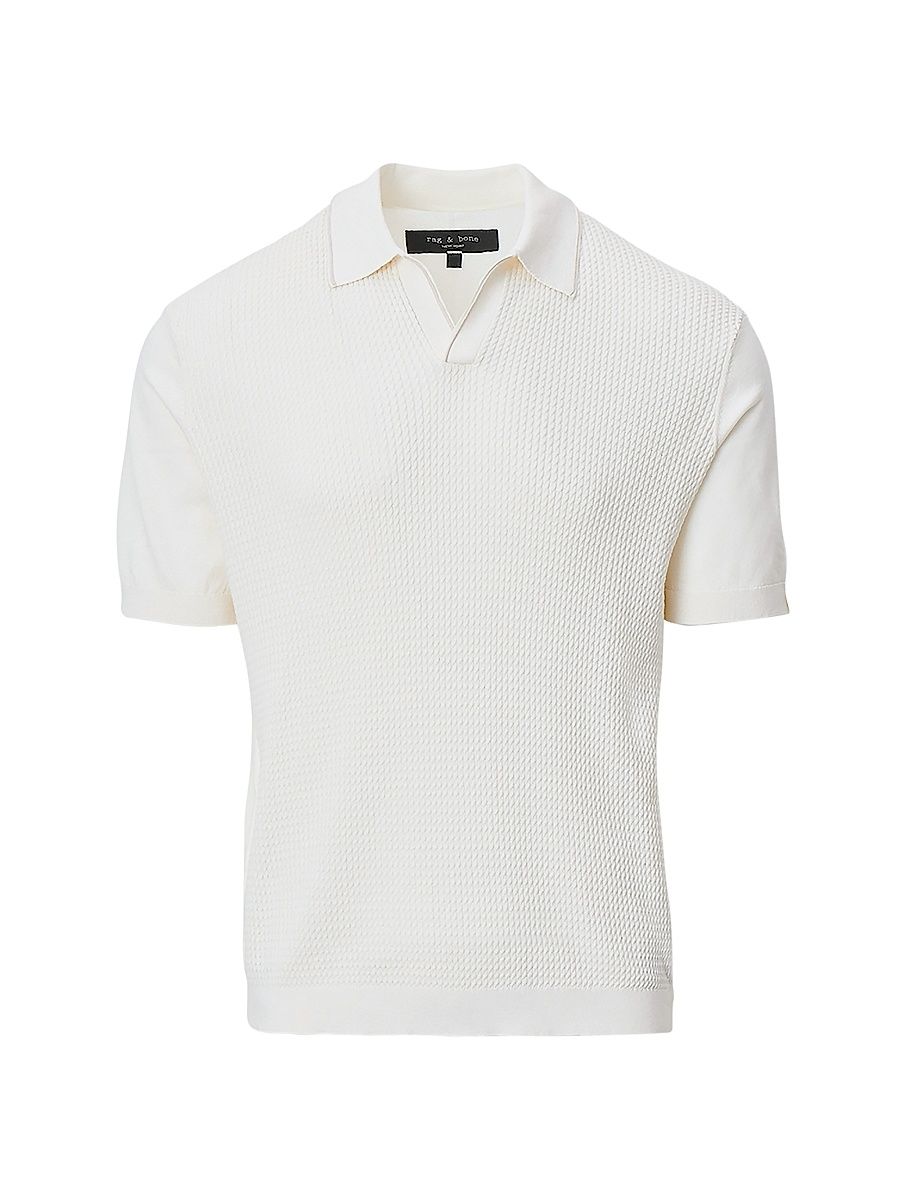 Men's Saxon Silk-Cotton Johnny Polo Shirt - Chalk - Size XXL