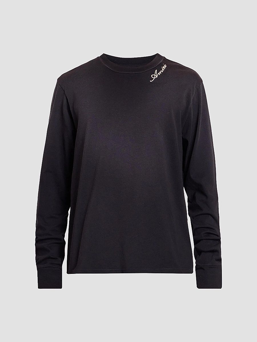 Men's Logo Embroidered Cotton T-Shirt - Black - Size XS