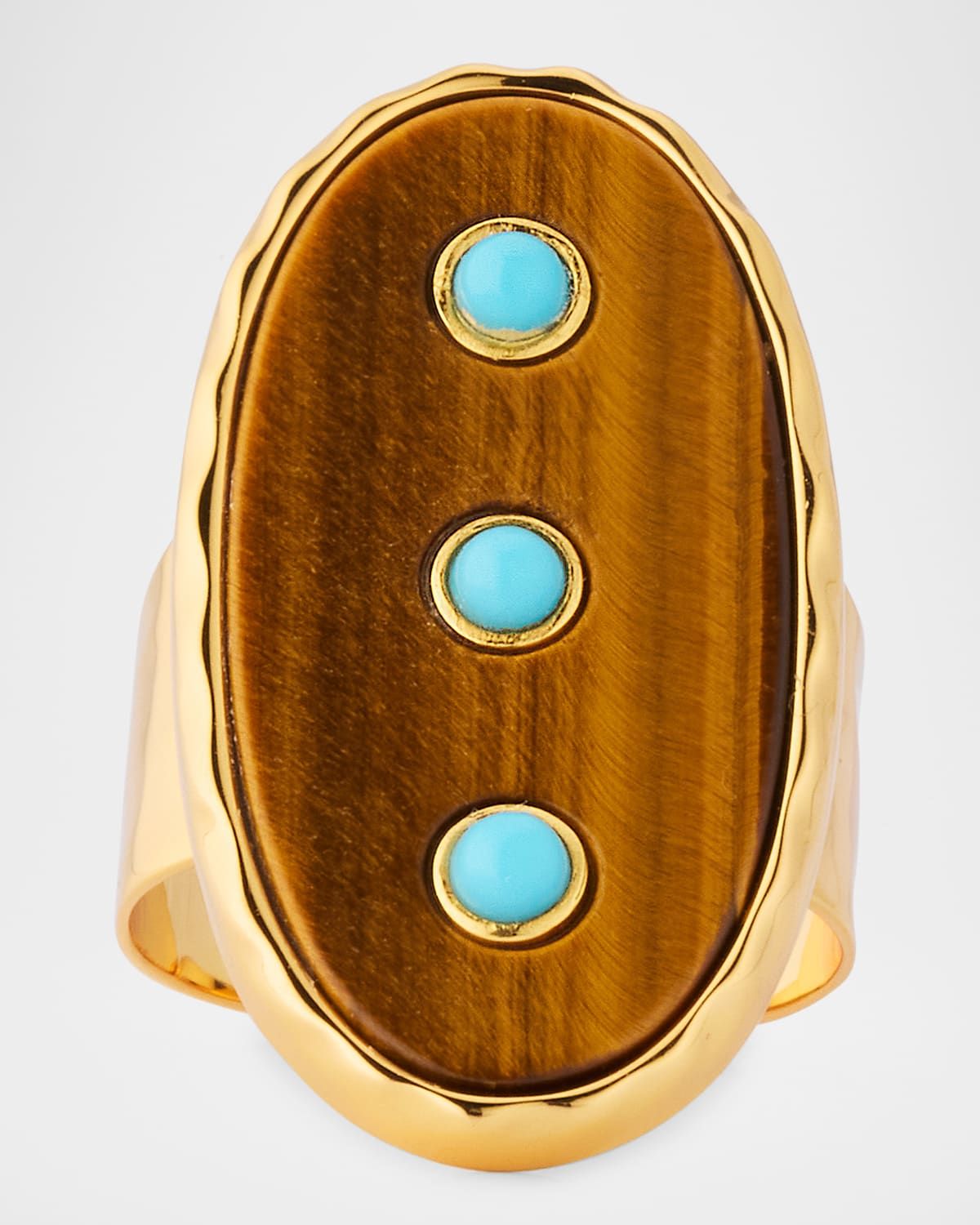 Tigers Eye Turquoise Studded Adjustable Ring