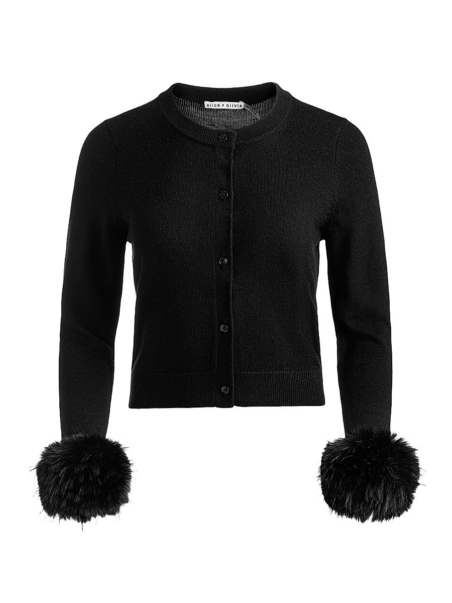 Women's Dollie Faux-Fur-Cuff Cardigan - Black - Size XL