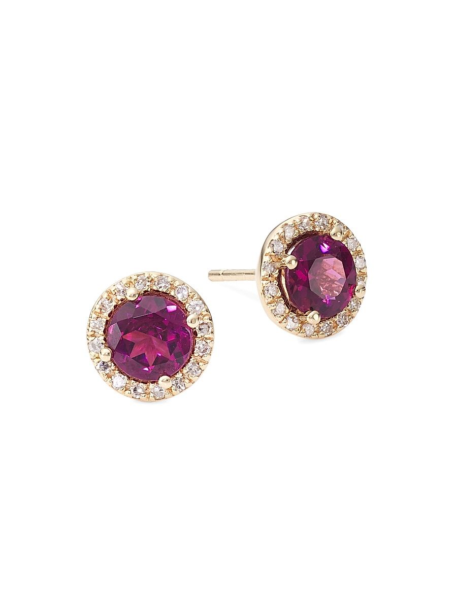 Women's 14K Gold, Diamond & Rhodolite Earrings - Gold