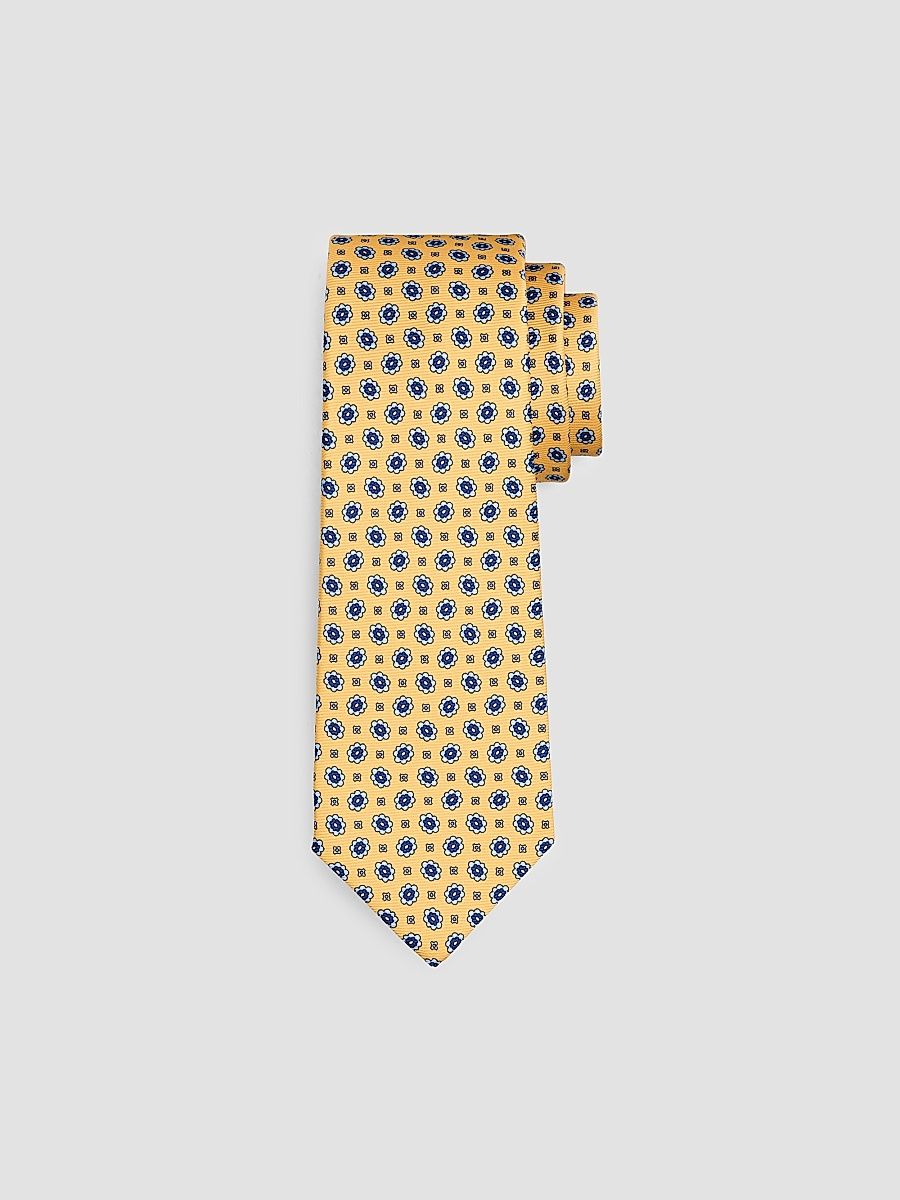 Men's Micro Floral Medallion Silk Tie - Yellow Blue