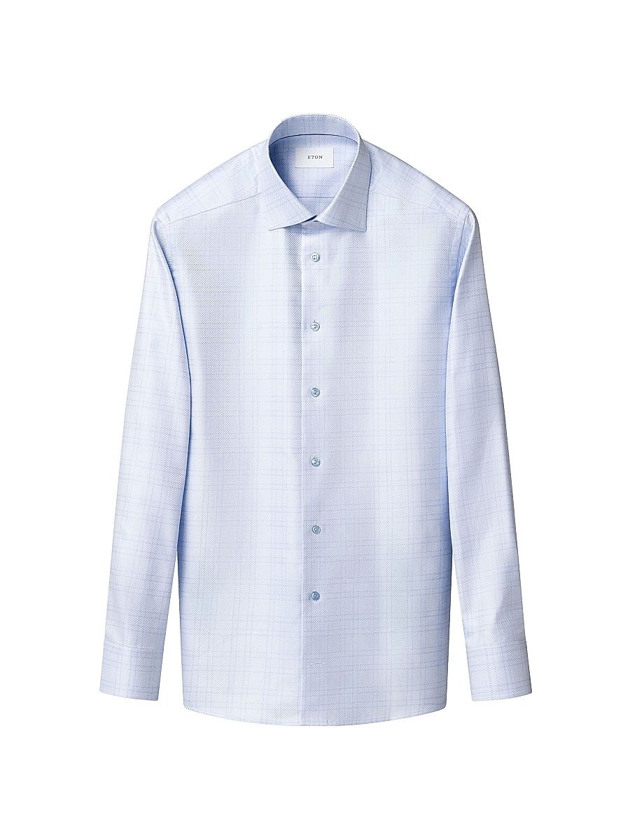 Men's Check Slim-Fit Cotton Twill Shirt - Blue - Size 17.5