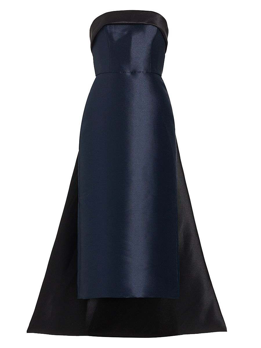 Women's Mikado Satin Strapless Tea-Length Dress - Navy Black - Size 16