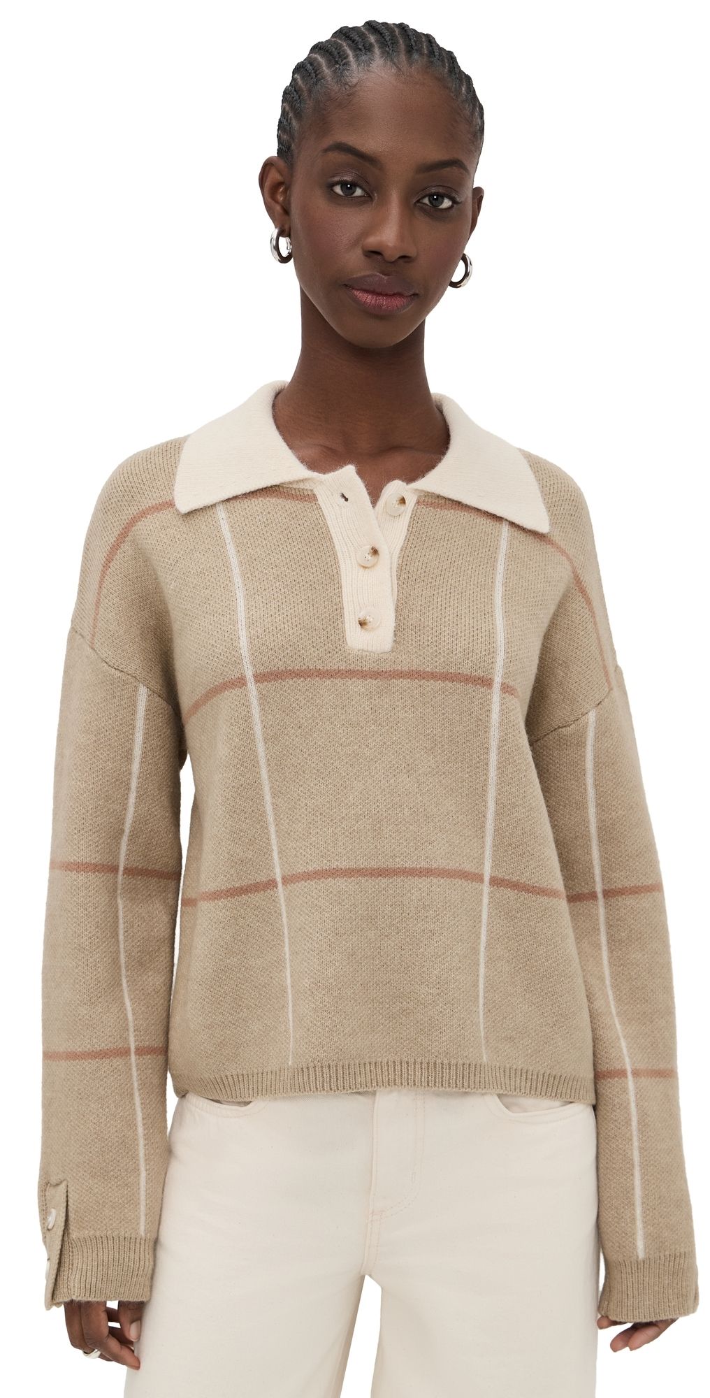 Little Lies Checked Polo Sweater Beige M/L