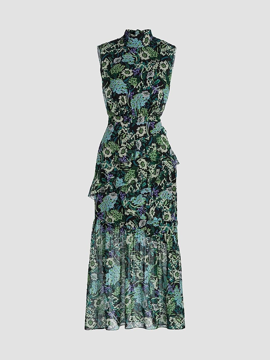 Women's Fleur Ruffled Midi Dress - Silva Fern - Size 14
