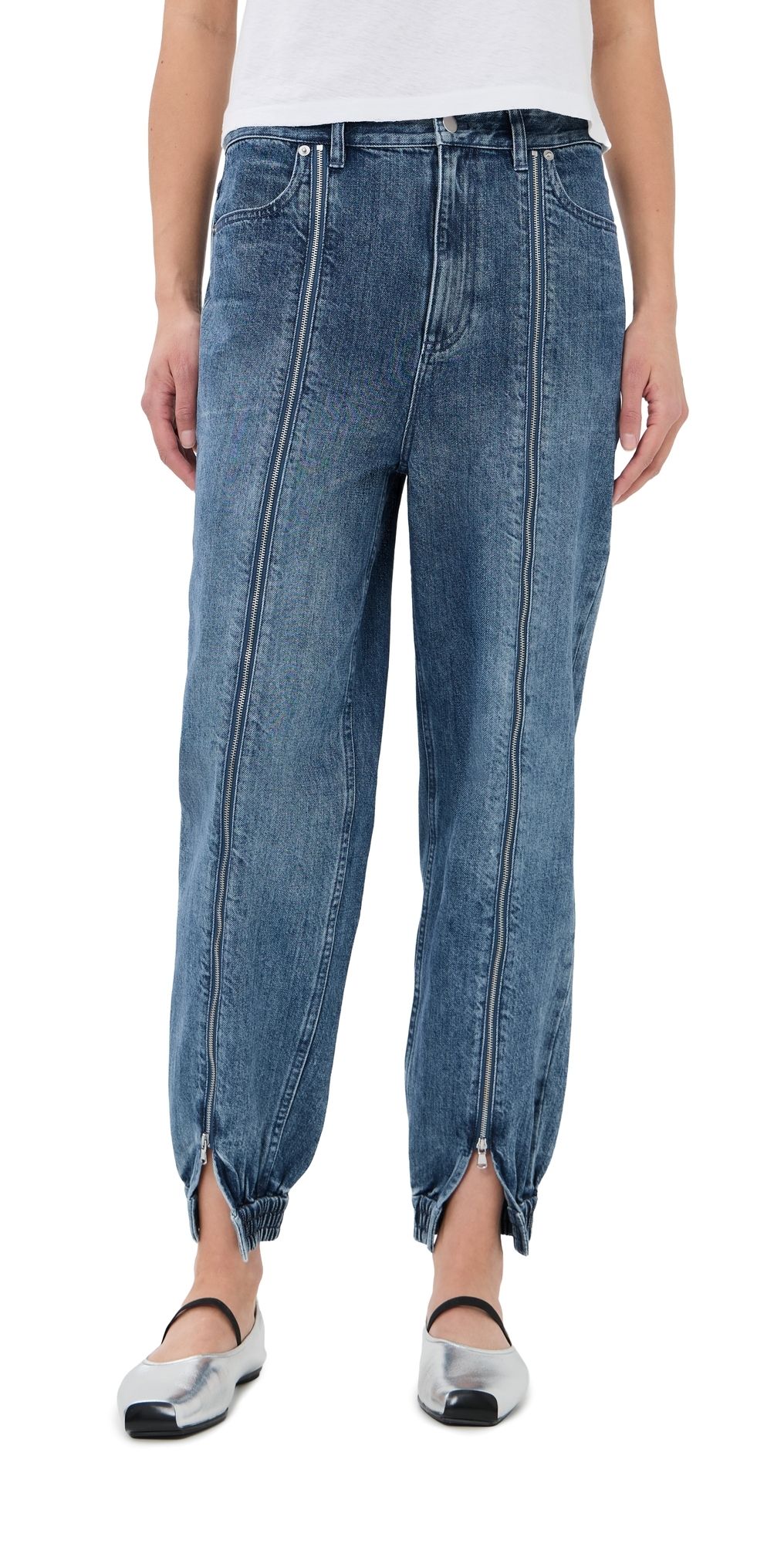 Tibi Zippered Denim Joggers Classic Blue 24