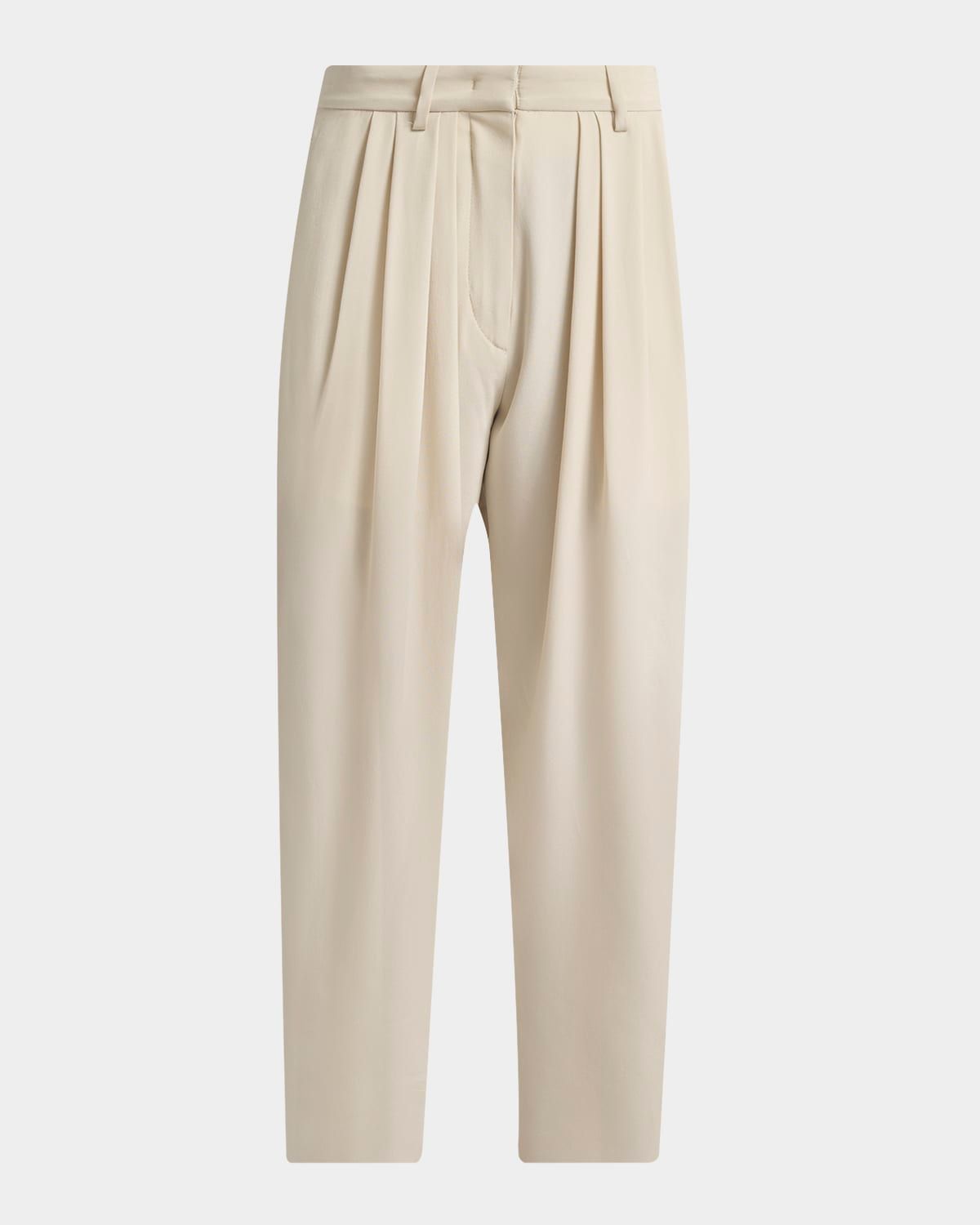 Janice Double-Pleated Straight-Leg Trousers