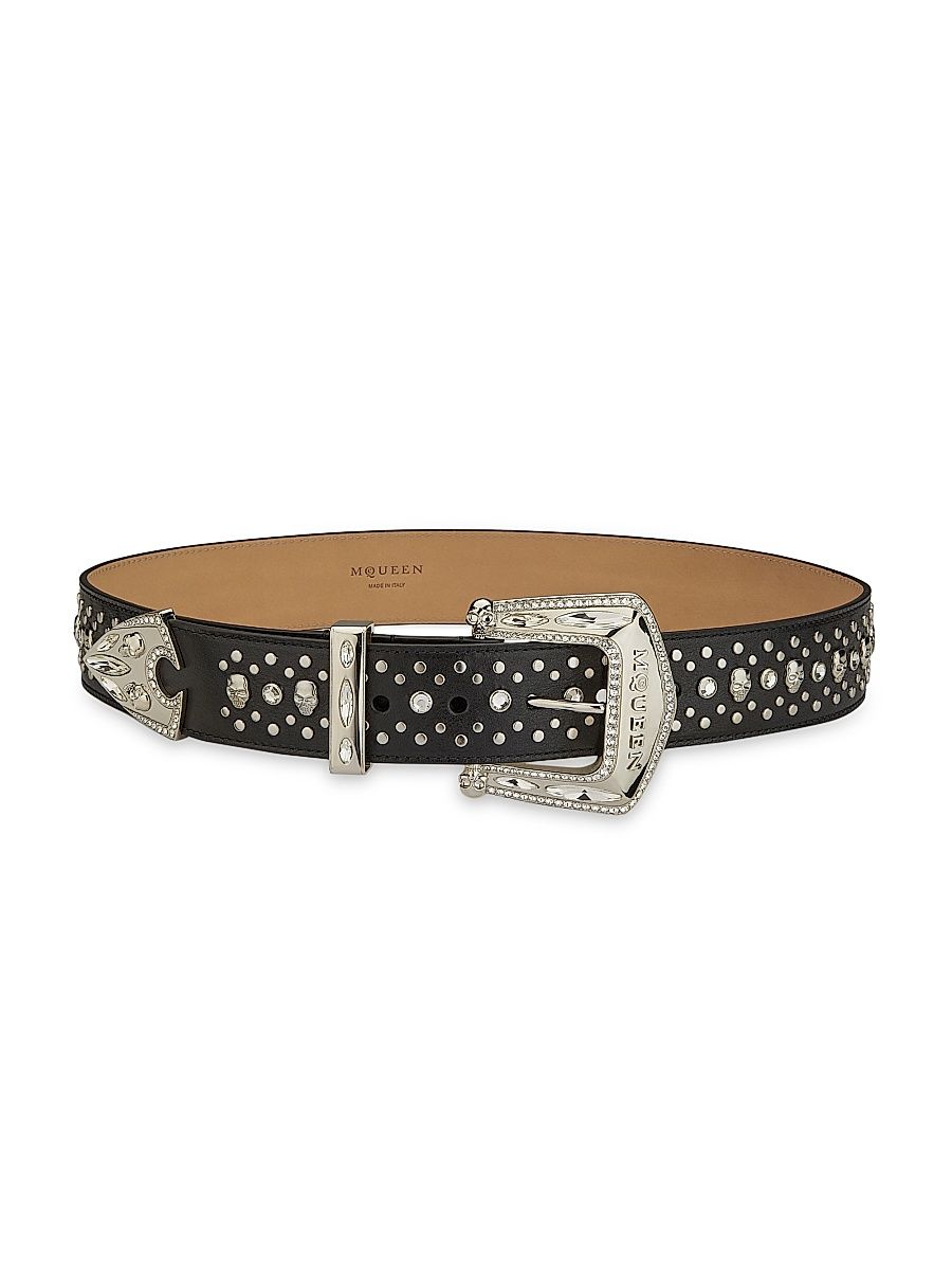 Women's Jewelled Arrow Leather Belt - Black Silver - Size Large
