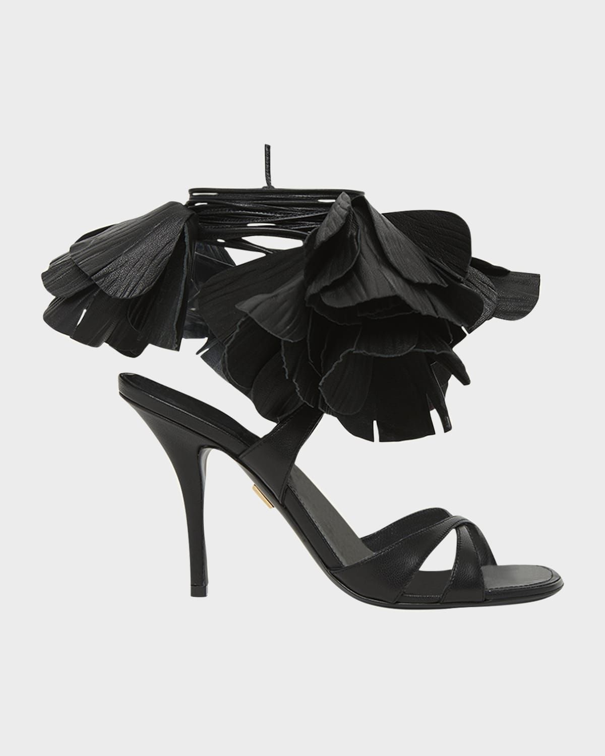 Estrella Leather Flower Ankle-Tie Sandals