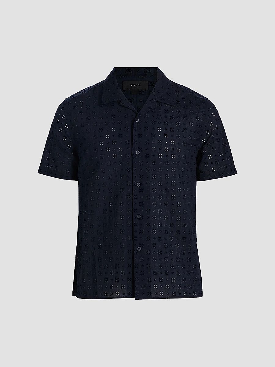 Vince Men's Eyelet Cotton Camp Short-Sleeve Shirt - Coastal - Size XXL
