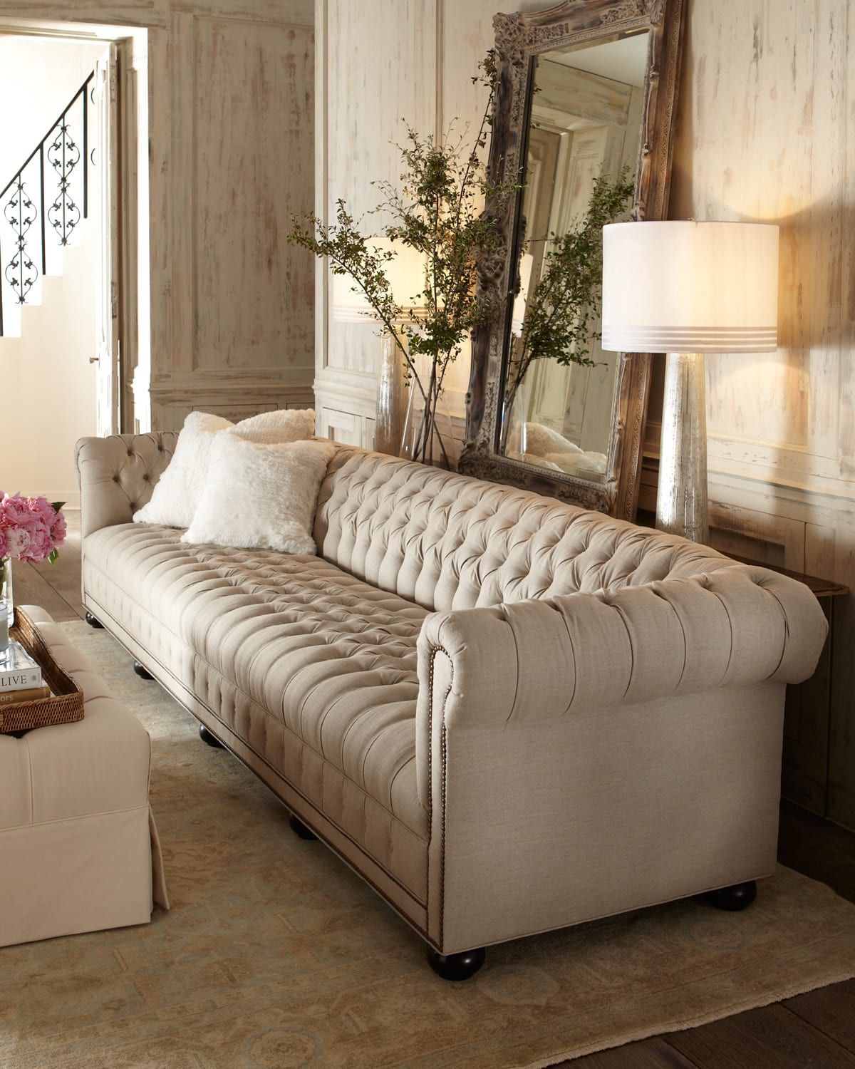 Hudson Tufted-Linen Sofa
