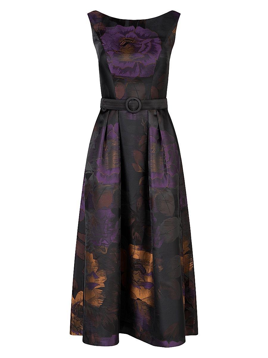 Women's Ilsa Floral Jacquard Belted Cocktail Dress - Raven - Size 8