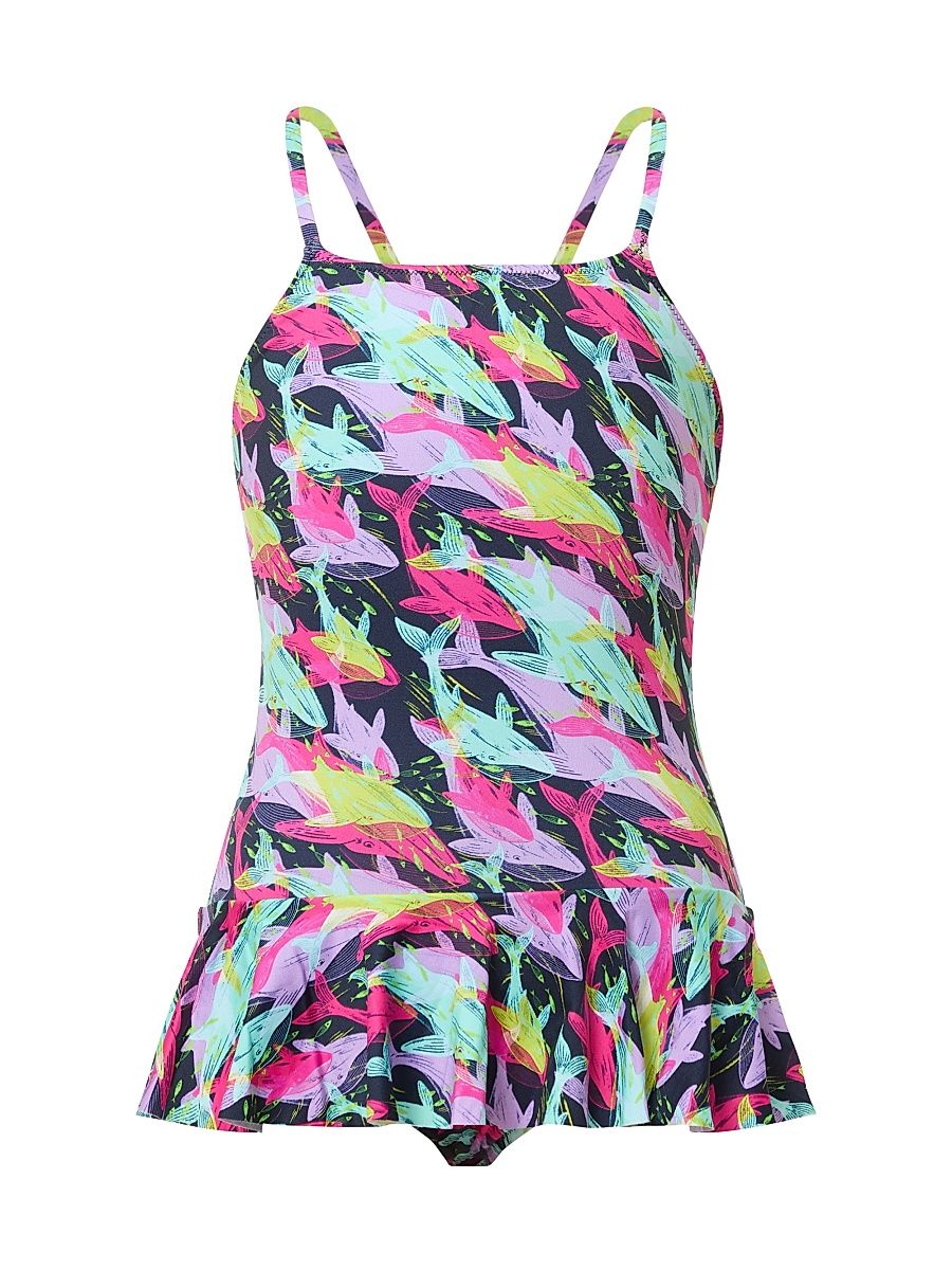 Little Girl's & Girl's Whale One-Piece Swimsuit - Navy Blue Marine - Size 12