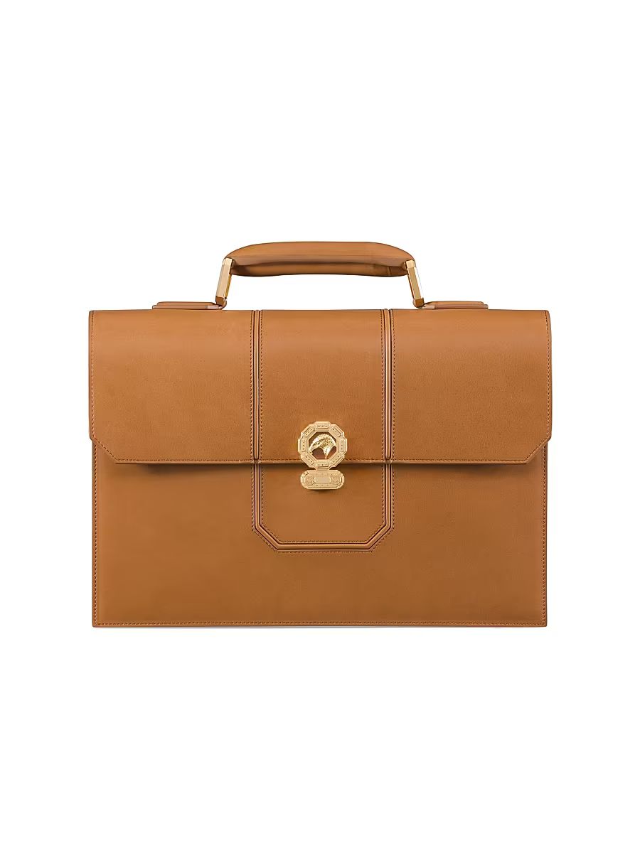 Men's Saddle Soft Calfskin Leather Briefcase - Nut Brown
