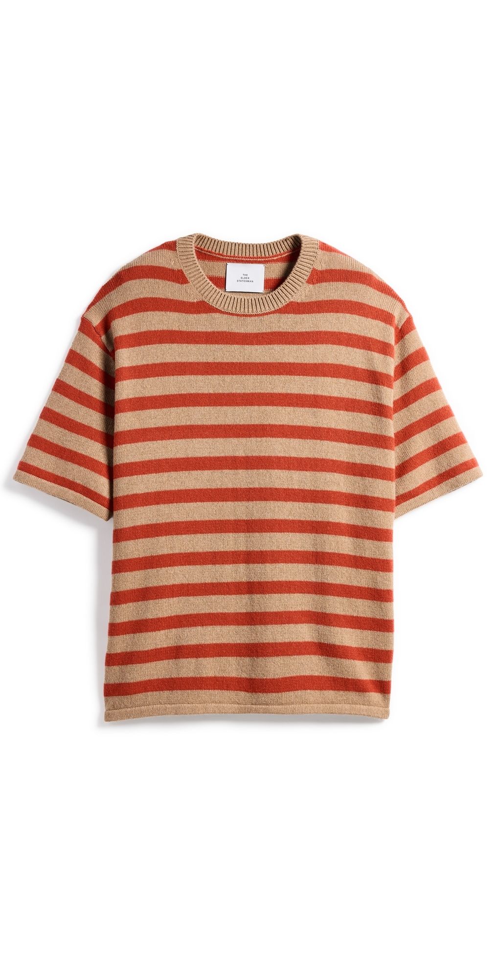 The Elder Statesman Unisex Scout Stripe Cashmere Knit Tee Sand/Tigerlily M