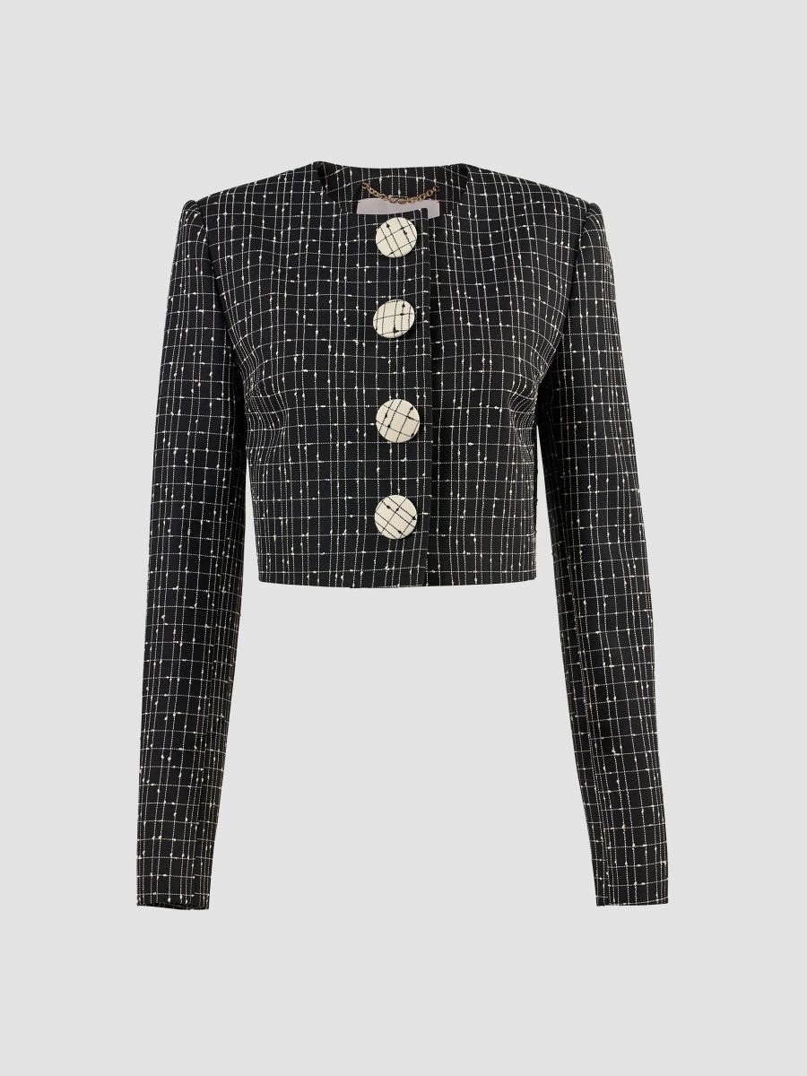 Carolina Herrera Women's Plaid Virgin-Wool Crop Jacket - Black - Size 0