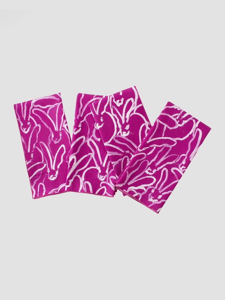 Hunt Slonem Rabbit Run Cotton Dinner Napkin - Fuschia